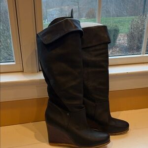 UGG Black Leather Wedge Boots